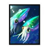 Squids in Sea Framed Print